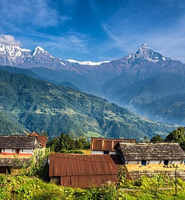 Nepalese village in the Himalaya mountains near Pokhara in Nepal